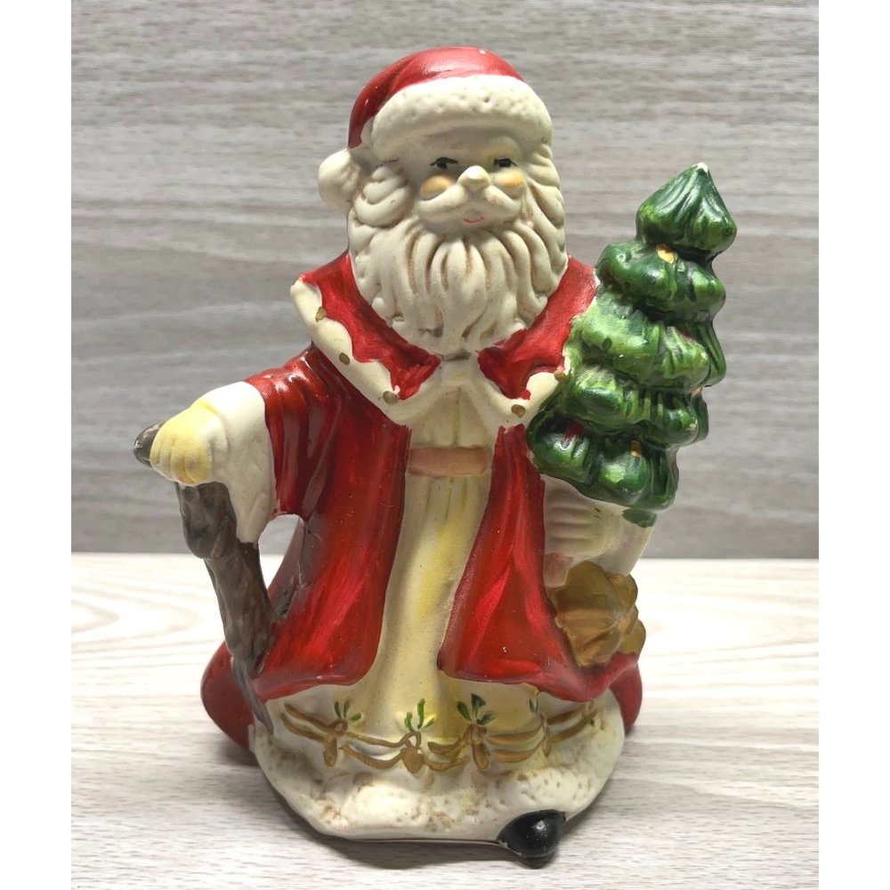 Vintage Santa Claus Carrying Christmas Tree Holiday Figurine Hermitage Pottery